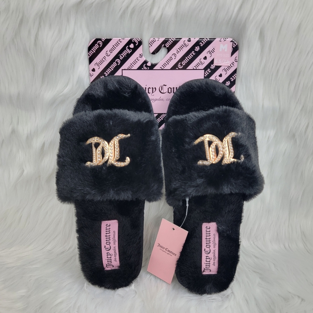 Juicy Couture Faux Fur Slides Slippers.